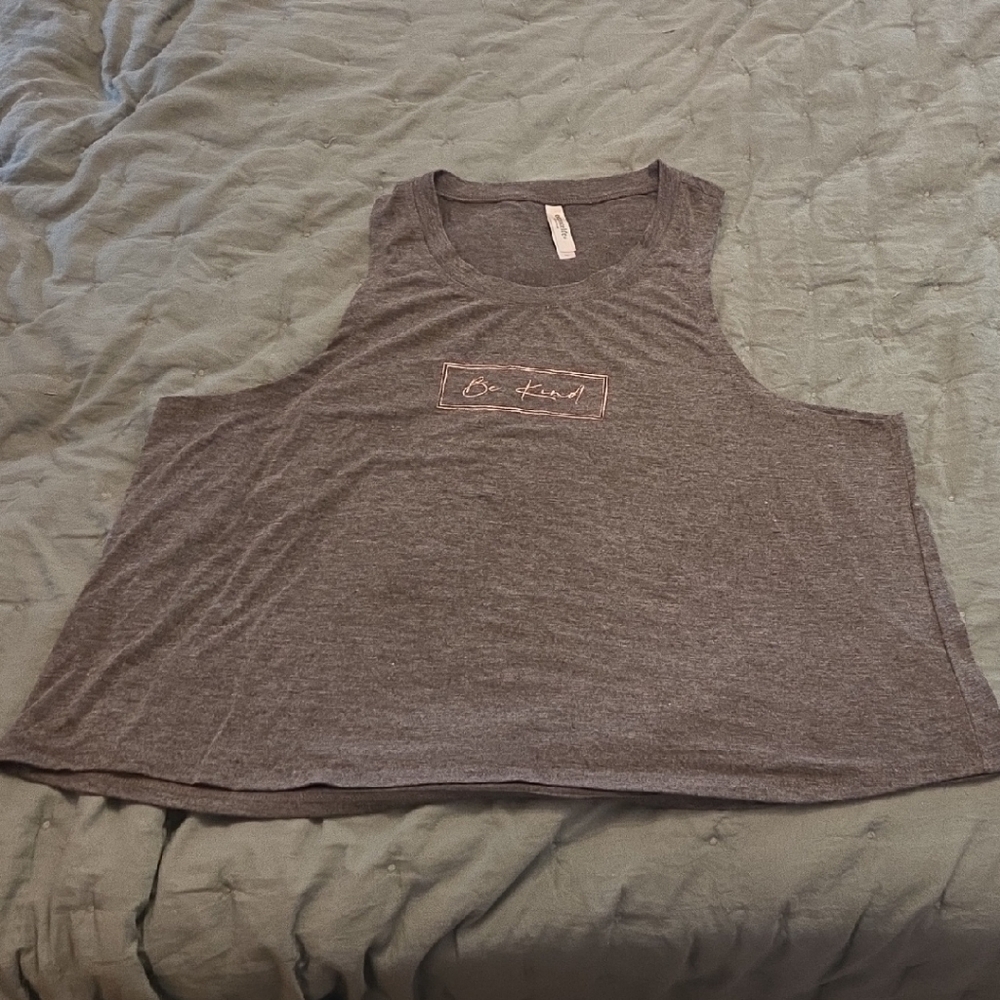Be Kind Cropped Muscle Tank Top - Gray
